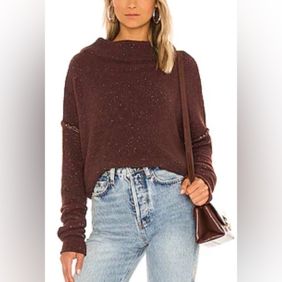 Free People Sweater Women’s XS San Vincente Funnel Neck Sweater Brown Slouchy - Picture 9 of 10